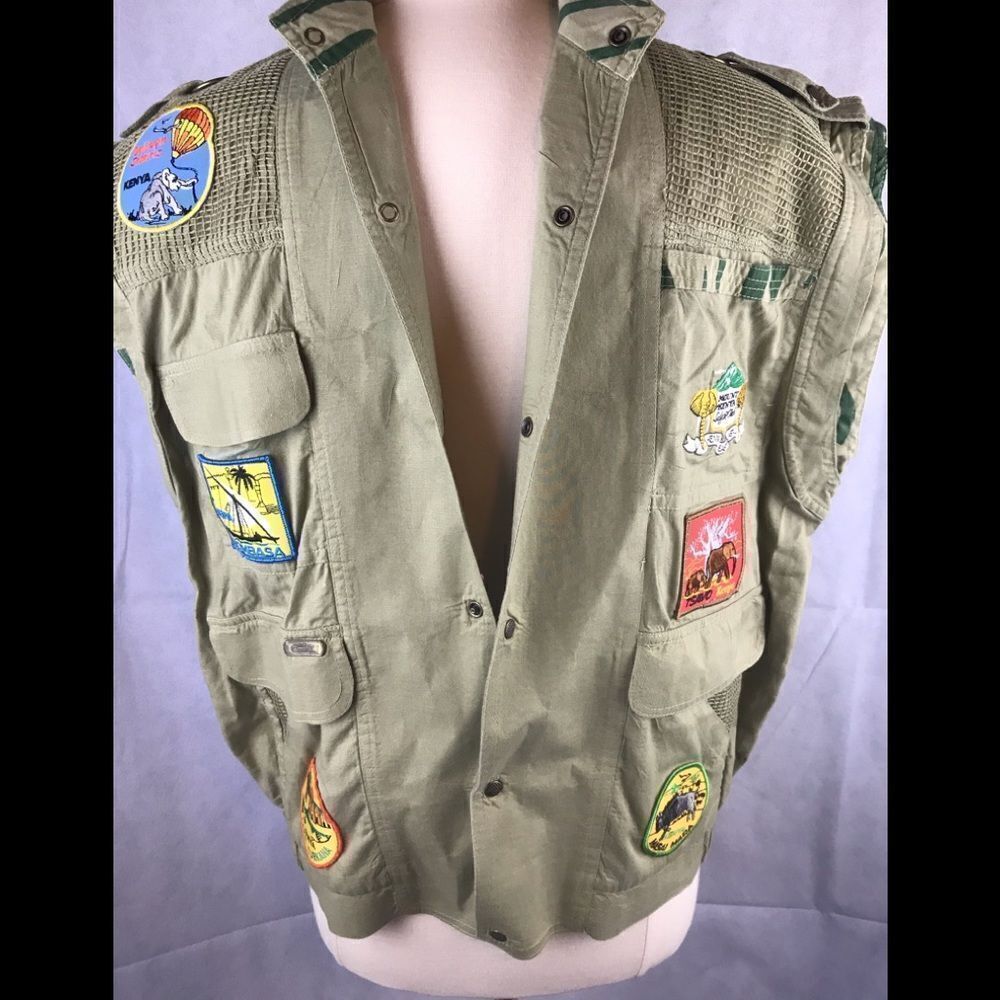 Vintage unisex KENYA safari vest with patches Large Boy Scout Africa style